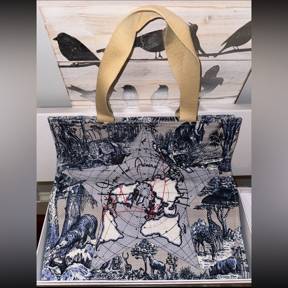 NEW Dior Around The World Lt’d Ed Large Straw Tote with Removable Hard Bottom - Picture 2 of 9